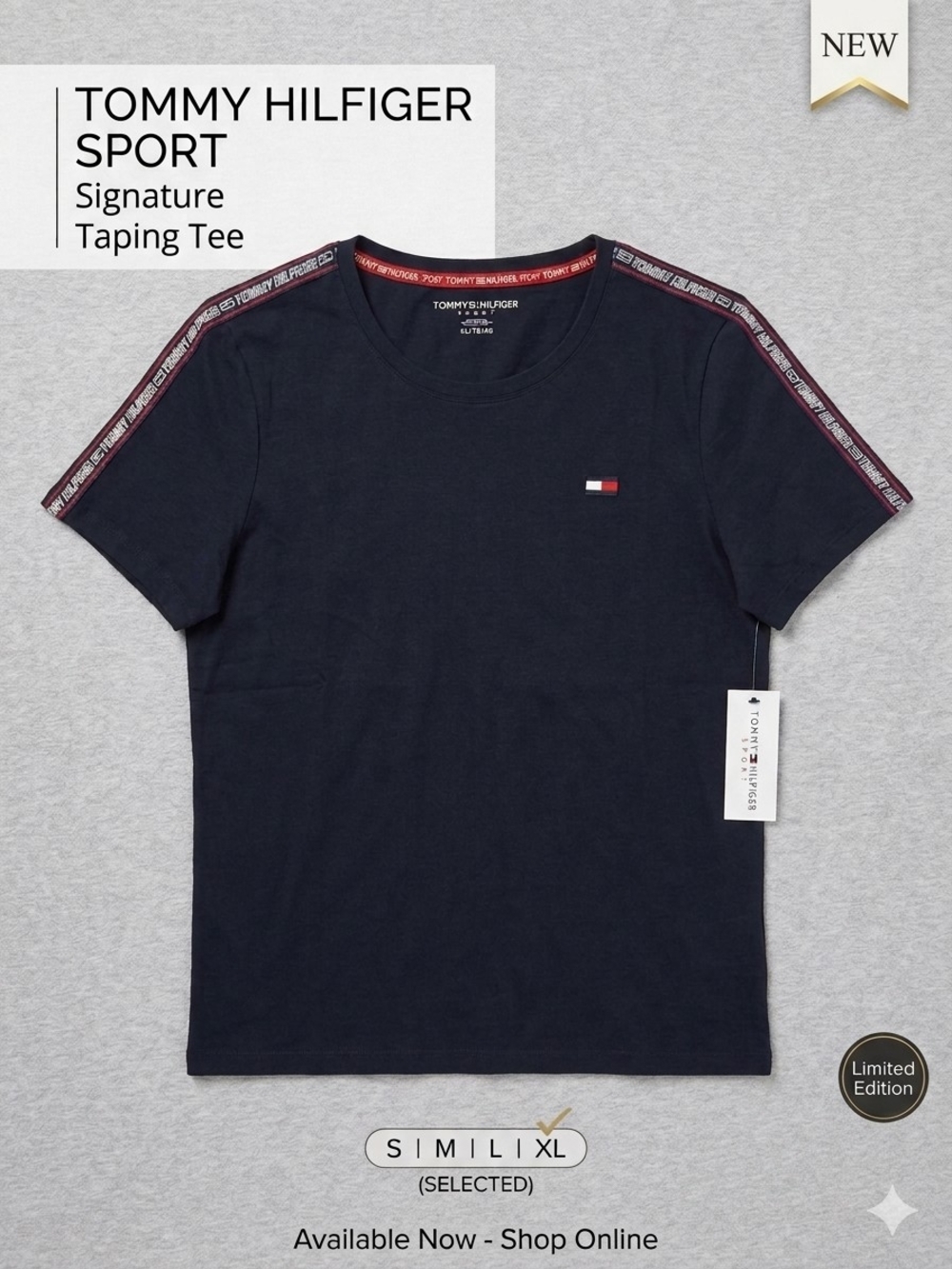 Tommy Hilfiger Navy Tee with Red & White Flag Detail